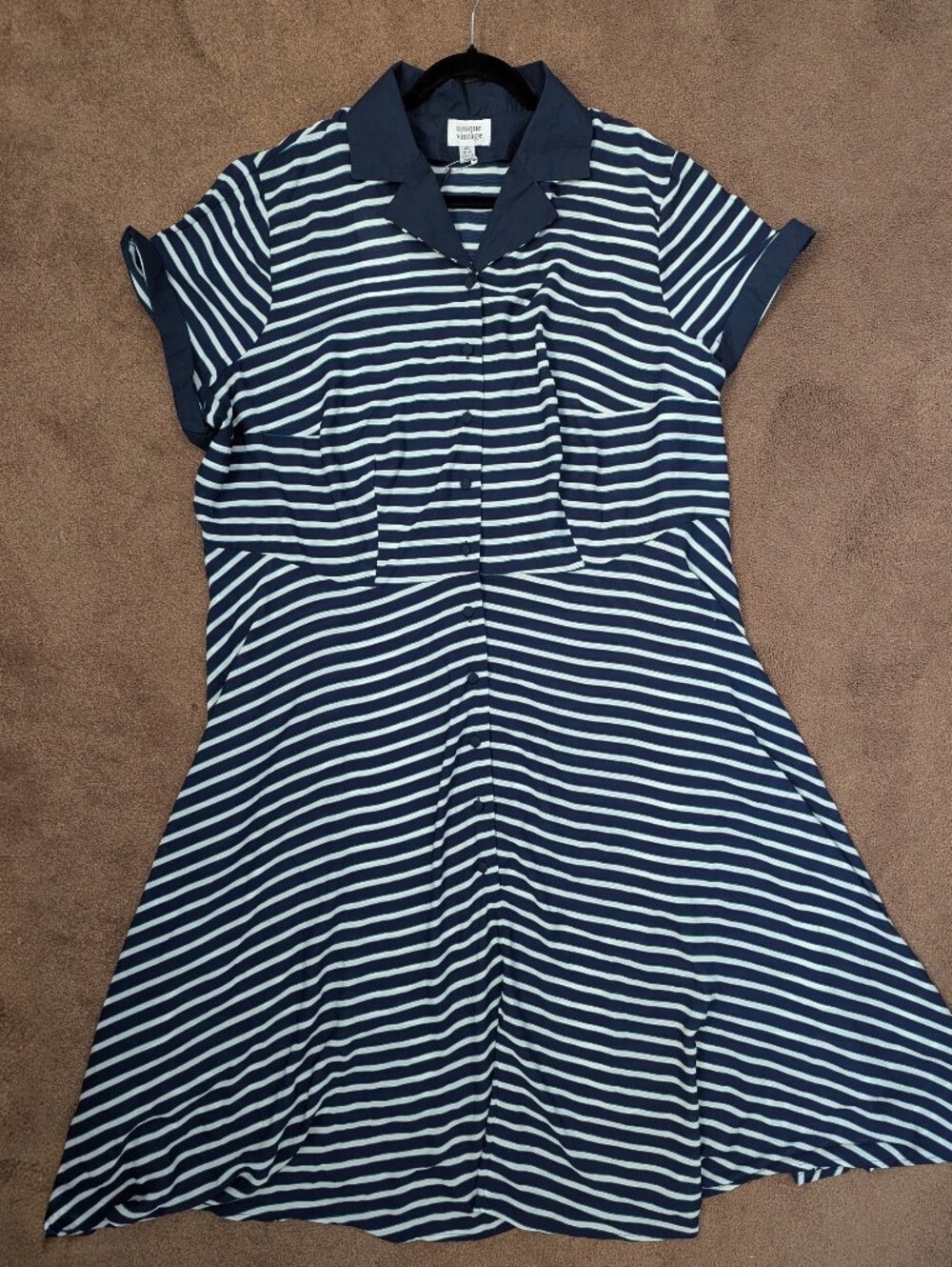 NWT Unique Vintage Navy and White Striped One-Piece Dress
